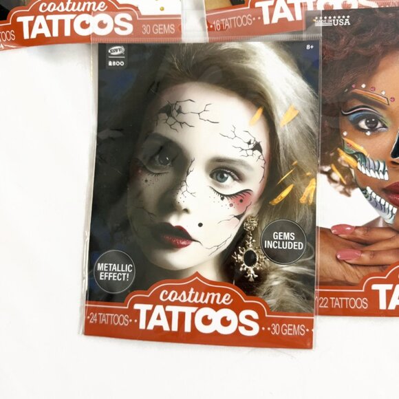 New Halloween Temporary 'Costume Face Tattoos' Lot of 5 Savvi - Picture 6 of 7